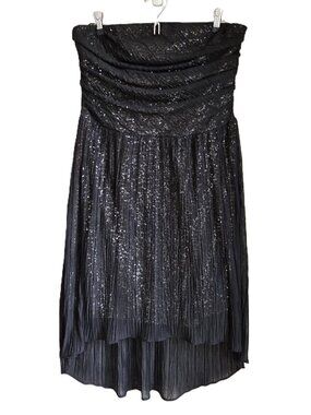 EXPRESS Strapless 3-Layer Sheer Black/Sequin Midi Cocktail Party Dress Women 12
